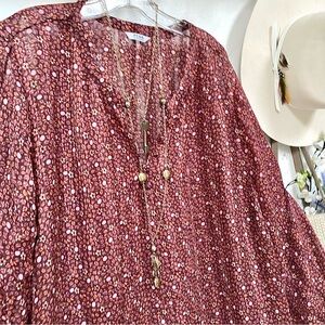 Ballon sleeves boho floral tunic blouse w prairie shabby chic country vibe